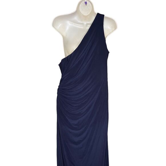 Mac Duggal Jersey Asymmetric One Shoulder Gown in Midnight Navy NWT Size 12 - Picture 6 of 8